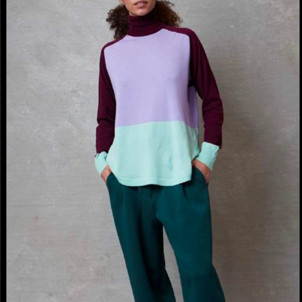 Colorblock Turtleneck Sweater in Fine Merino Wool